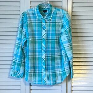 Talbots Blue and Green Plaid Blouse